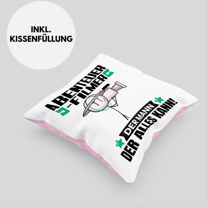 Abenteuerfilmer Kissen mit Füllung 40x40 Geschenk für Abenteuerfilmer Der Mann Der Alles Kann Geschenkidee zum Geburtstag (Grau) Rosa Trendation
