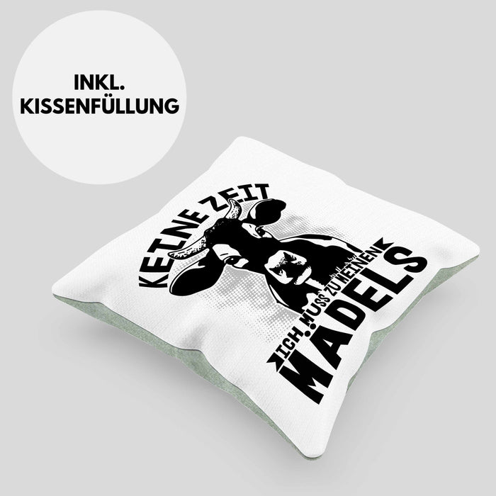 Landwirt Bauer Kissen mit Füllung 40x40 Geschenk Keine Zeit Ich Muss Zu Meinen Mädels Kuh Rind Grafik (Grau) Grün Trendation