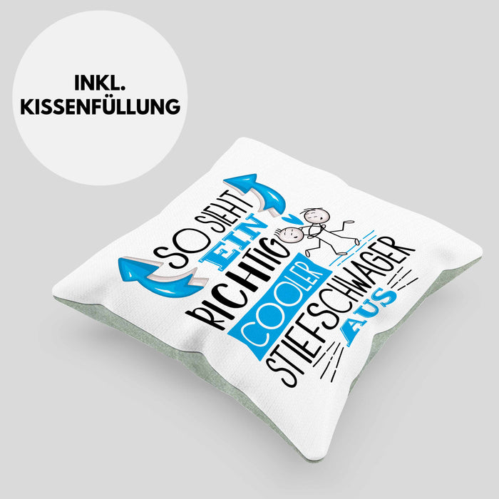 So Sieht Ein Richtig Cooler Stiefschwager Aus Geschenk Kissen mit Füllung 40x40 Lustiger Spruch Geschenkidee (Grau) Grün Trendation