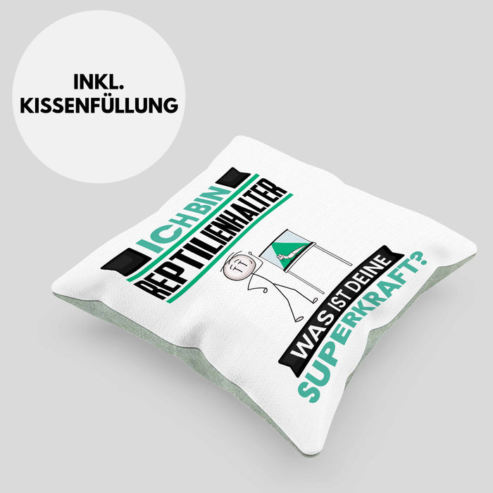 Reptilienhalter Kissen mit Füllung 40x40 Geschenk für Reptilienhalter Geburtstag Lustiger Spruch Was Ist Deine Superkraft (Grau) Grün Trendation