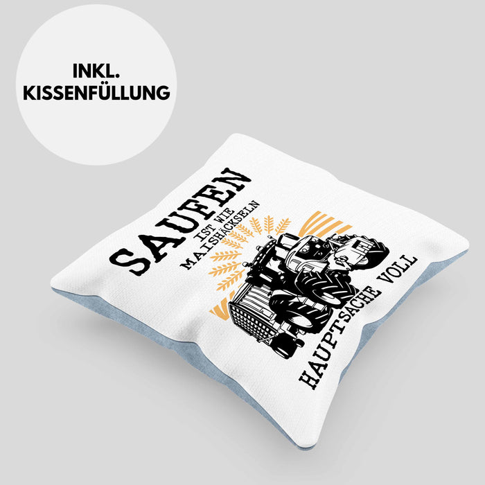 Landwirt Kissen mit Füllung 40x40 Geschenk Mais Häckseln Bauer Landwirtschaft Hauptsache Voll (Grau) Blau Trendation