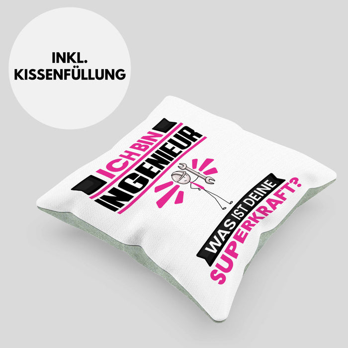 Ingenieur Kissen mit Füllung 40x40 Geschenk für Ingenieur Geburtstag Lustiger Spruch Was Ist Deine Superkraft (Grau) Grün Trendation