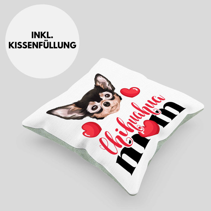 Chihuahua Besitzer Mom Mama Kissen mit Füllung 40x40 Geschenk Lustiger Spruch Geschenkidee Chihuahua Besitzerin (Grau) Grün Trendation