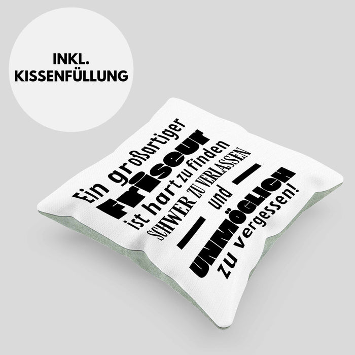 Friseur Abschied Geschenk Kissen mit Füllung 40x40 Abschiedsgeschenk für Friseur Hart Zu Finden Schwer Zu Verlassen (Grau) Grün Trendation