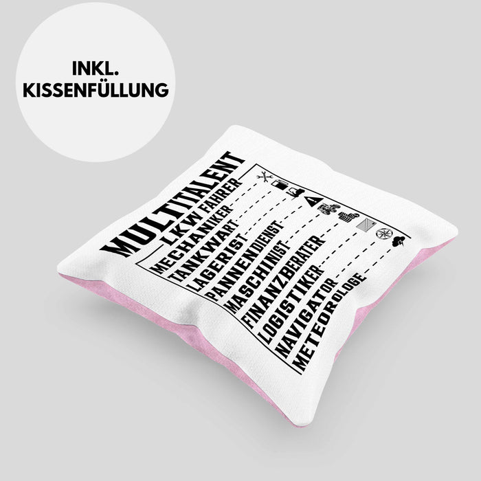 LKW Fahrer Kissen mit Füllung 40x40 Geschenk Multitalent Lustiger Spruch Lastkraftwagenfahrer (Grau) Rosa Trendation