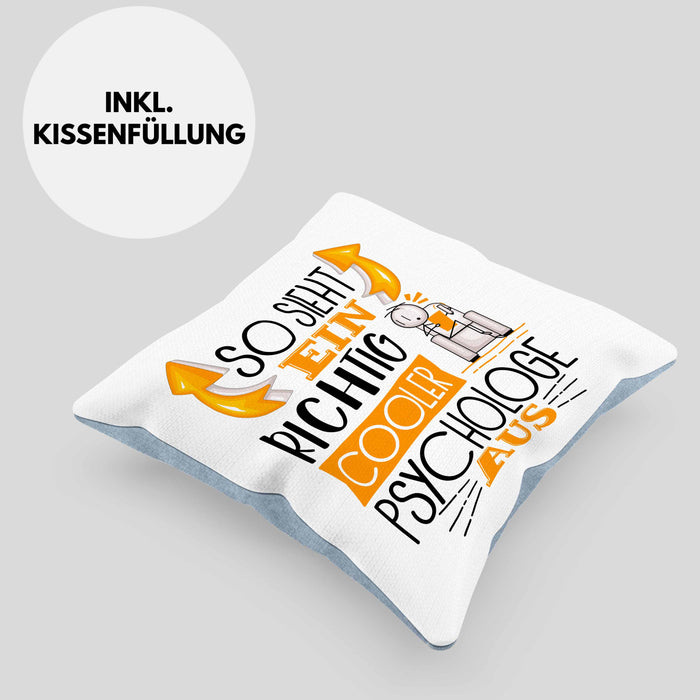 Psychologe Kissen mit Füllung 40x40 Geschenk So Sieht Ein RIchtig Cooler Psychologe Aus Geschenkidee Lustiger Spruch Geburtstag (Grau) Blau Trendation