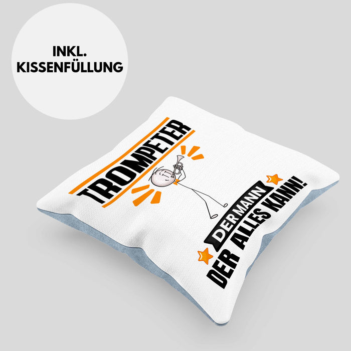 Trompeter Kissen mit Füllung 40x40 Geschenk für Trompeter Der Mann Der Alles Kann Geschenkidee zum Geburtstag (Grau) Blau Trendation