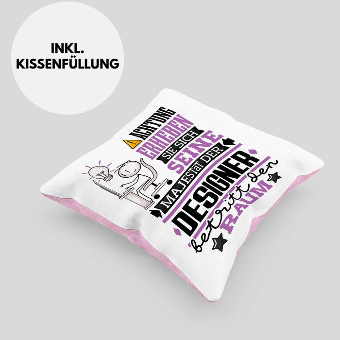 Designer Geschenk Kissen mit Füllung 40x40 Lustiger Spruch Erheben Sie Sich Der Designer Betritt den Raum (Grau) Rosa Trendation