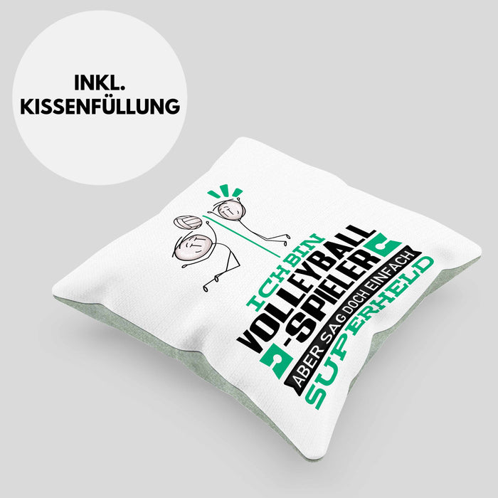 Volleyballspieler Geschenk Kissen mit Füllung 40x40 Ich Bin Volleyballspieler Aber Sag Doch Einfach Superheld Lustige Geschenkdiee für Volleyballspieler (Grau) Grün Trendation