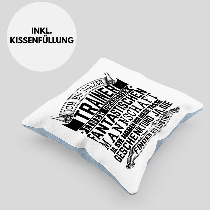 Trainer Geschenk Kissen mit Füllung 40x40 Ich Bin Stolzer Trainer Fußball Basketball Eis-Hockey Trainer Geschenkidee (Grau) Blau Trendation