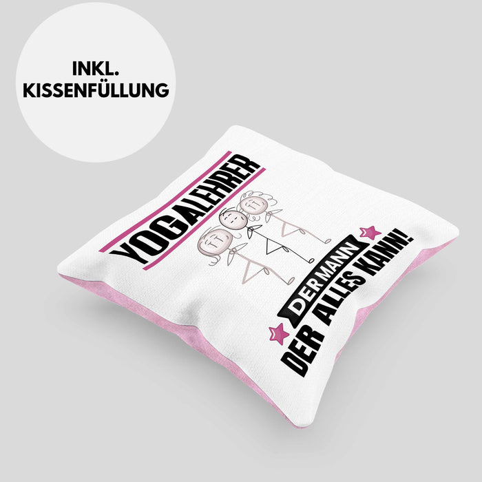 Yogalehrer Kissen mit Füllung 40x40 Geschenk für Yogalehrer Der Mann Der Alles Kann Geschenkidee zum Geburtstag (Grau) Rosa Trendation