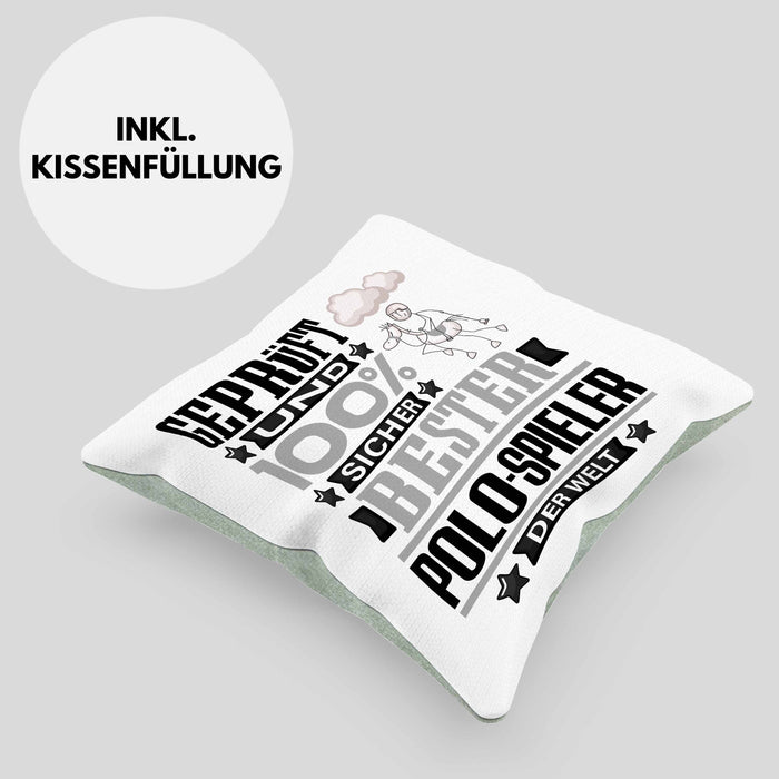 Polo-Spieler Geschenk Lustiger Spruch für Polo-Spieler Geschenkidee Bester Polo-Spieler Der WeltKissen mit Füllung 40x40 (Grau) Grün Trendation