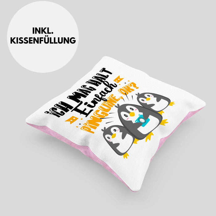 Pinguine Geschenk Kissen mit Füllung 40x40 Mädchen Geschenkdiee Pinguin-Liebhaberin Ich Mag Halt Einfach Pinguine Ok (Grau) Rosa Trendation