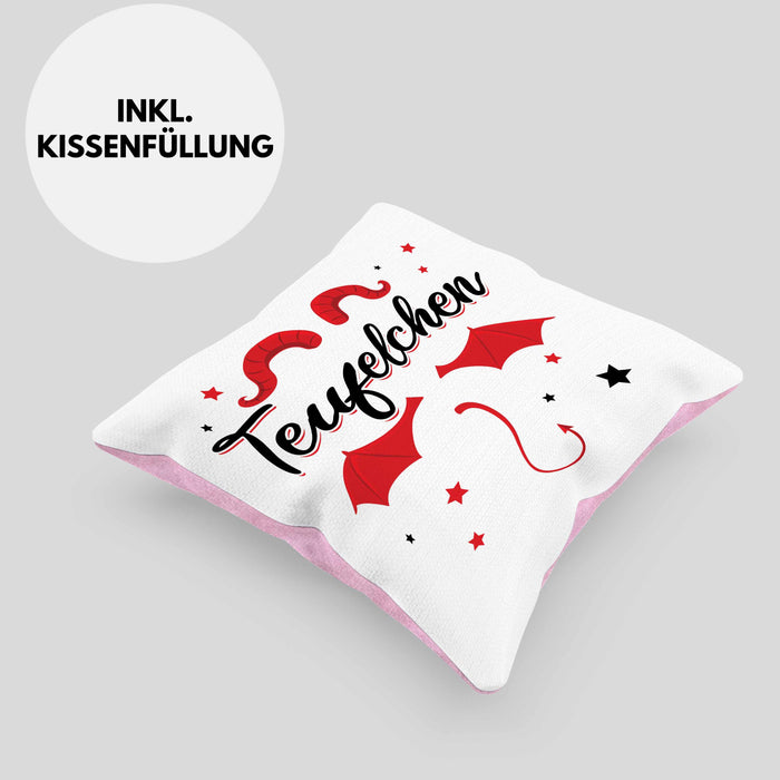 Teufelchen Kissen mit Füllung 40x40 Geschenk für Frauen Teufel (Grau) Rosa Trendation