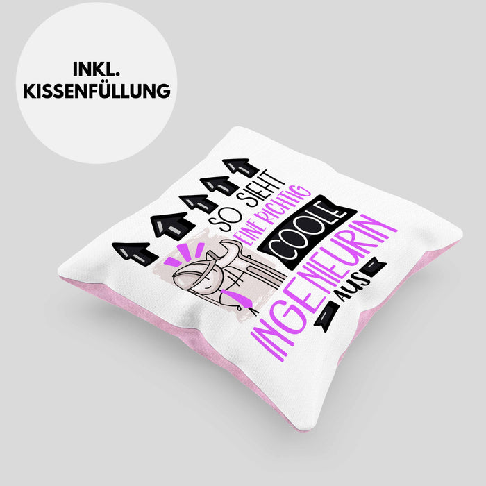 Ingenieurin Geschenk Kissen mit Füllung 40x40 Lustig Geschenkidee für Ingenieurin Geburtstag So Sieht Eine Richtig Coole Ingenieurin Aus Frauen Spruch (Grau) Rosa Trendation