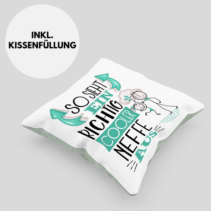 Neffe Kissen mit Füllung 40x40 Geschenk So Sieht Ein RIchtig Cooler Neffe Aus Geschenkidee Lustiger Spruch Geburtstag (Grau) Grün Trendation