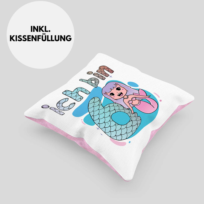 6. Geburtstag Mädchen Geschenk Meerjungfrau Geschenk Kissen mit Füllung 40x40 für Mädchen Nymphe Nixe Grafik (Grau) Rosa Trendation