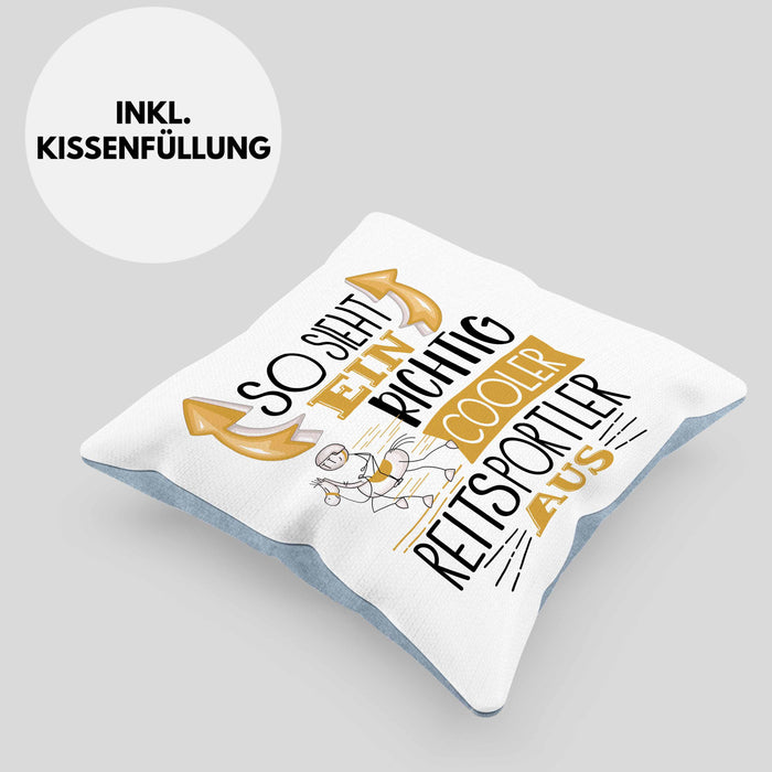 Reitsportler Kissen mit Füllung 40x40 So Sieht Ein Richtig Cooler Reitsportler Aus Geschenk Lustiger Spruch Geschenkidee (Grau) Blau Trendation