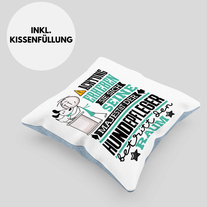 Hundepfleger Geschenk Kissen mit Füllung 40x40 Lustiger Spruch Erheben Sie Sich Der Hundepfleger Betritt den Raum (Grau) Blau Trendation