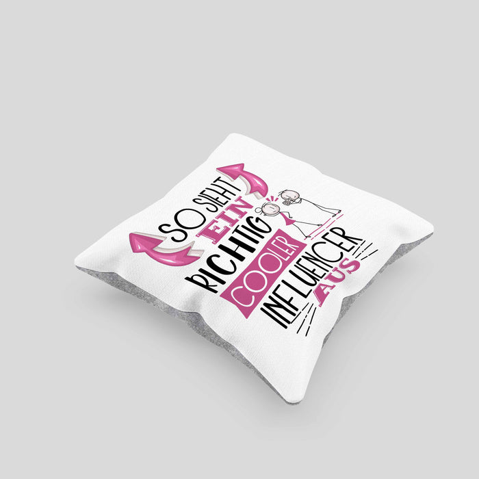Influencer Kissen mit Füllung 40x40 Geschenk So Sieht Ein RIchtig Cooler Influencer Aus Geschenkidee Lustiger Spruch Geburtstag (Grau) Grau Trendation