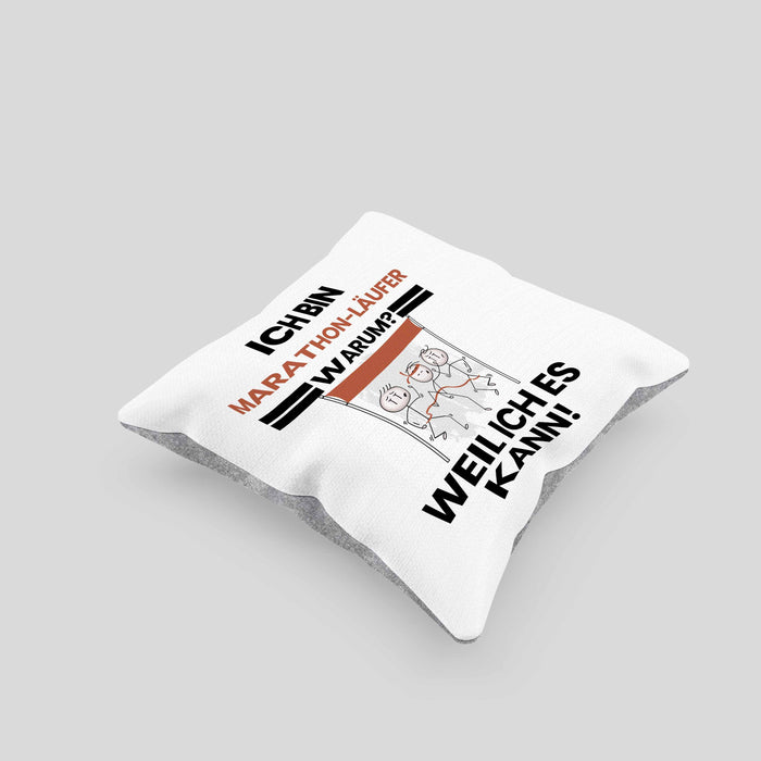 Marathonläufer Geschenk Kissen mit Füllung 40x40 Lustiger Spruch Ich Bin Marathonläufer Warum Weil Ich Es Kann Geschenkidee Bester Marathonläufer Geburtstag (Grau) Grau Trendation