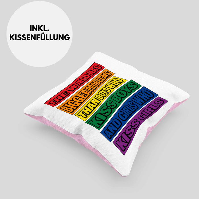 LGBTQ Kissen mit Füllung 40x40 Geschenk Schwule Lesben Geschenkidee The World Has Bigger Problems Gender Equality Häferl (Grau) Rosa Trendation