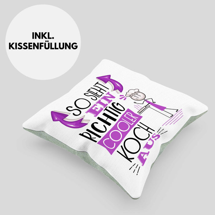 Koch Kissen mit Füllung 40x40 Geschenk So Sieht Ein RIchtig Cooler Koch Aus Geschenkidee Lustiger Spruch Geburtstag (Grau) Grün Trendation
