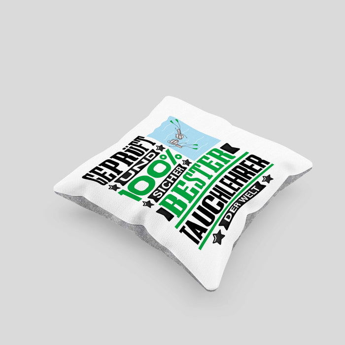 Tauchlehrer Geschenk Lustiger Spruch für Tauchlehrer Geschenkidee Bester Tauchlehrer Der WeltKissen mit Füllung 40x40 (Grau) Grau Trendation