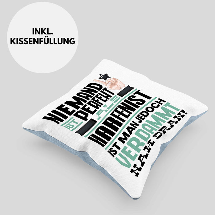Harfenist Geschenk Kissen mit Füllung 40x40 Lustige Geschenkidee für Harfenist Geburtstag Niemand Ist Perfekt Aber Als Harfenist Ist Man Nah Dran (Grau) Blau Trendation