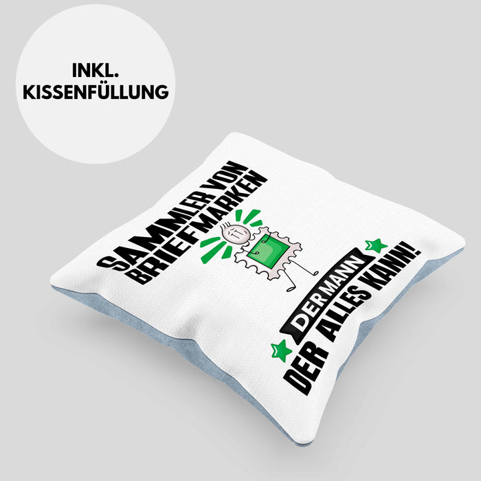 SammlervonBriefmarken Kissen mit Füllung 40x40 Geschenk für SammlervonBriefmarken Der Mann Der Alles Kann Geschenkidee zum Geburtstag (Grau) Blau Trendation