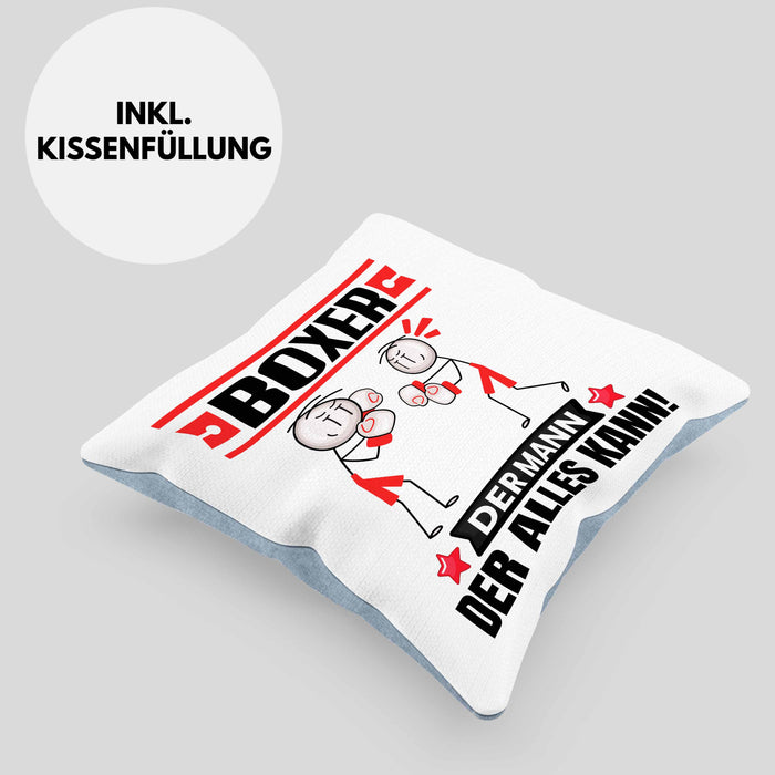 Boxer Kissen mit Füllung 40x40 Geschenk für Boxer Der Mann Der Alles Kann Geschenkidee zum Geburtstag (Grau) Blau Trendation