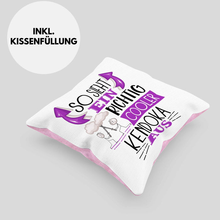 So Sieht Ein Richtig Cooler Kendoka Aus Geschenk Kissen mit Füllung 40x40 Lustiger Spruch Geschenkidee (Grau) Rosa Trendation