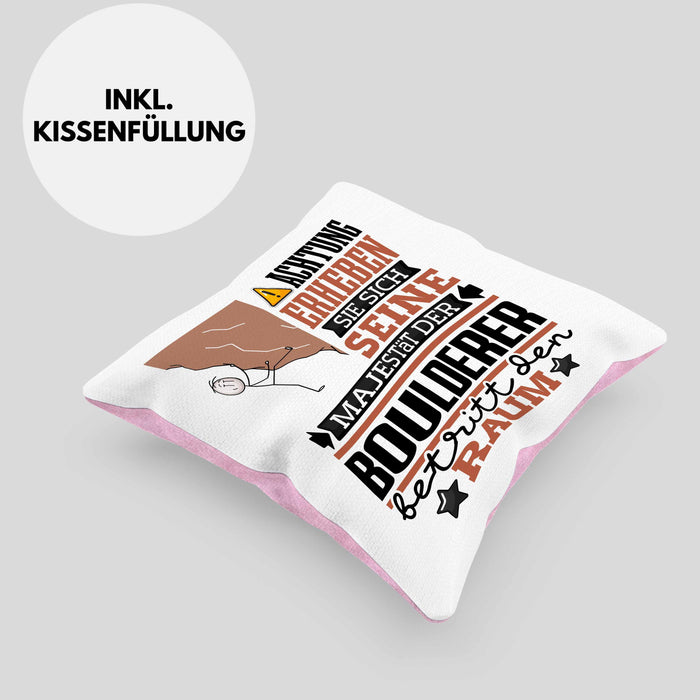 Boulderer Geschenk Kissen mit Füllung 40x40 Lustiger Spruch Erheben Sie Sich Der Boulderer Betritt den Raum (Grau) Rosa Trendation