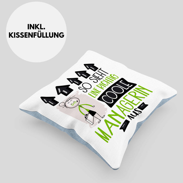 Managerin Geschenk Kissen mit Füllung 40x40 Lustig Geschenkidee für Managerin Geburtstag So Sieht Eine Richtig Coole Managerin Aus Frauen Spruch (Grau) Blau Trendation