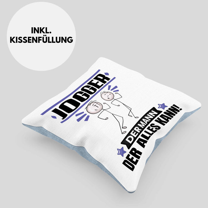 Jogger Kissen mit Füllung 40x40 Geschenk für Jogger Der Mann Der Alles Kann Geschenkidee zum Geburtstag (Grau) Blau Trendation