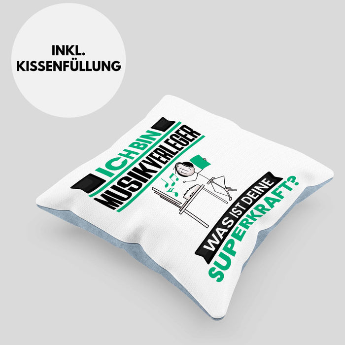 Musikverleger Kissen mit Füllung 40x40 Geschenk für Musikverleger Geburtstag Lustiger Spruch Was Ist Deine Superkraft (Grau) Blau Trendation