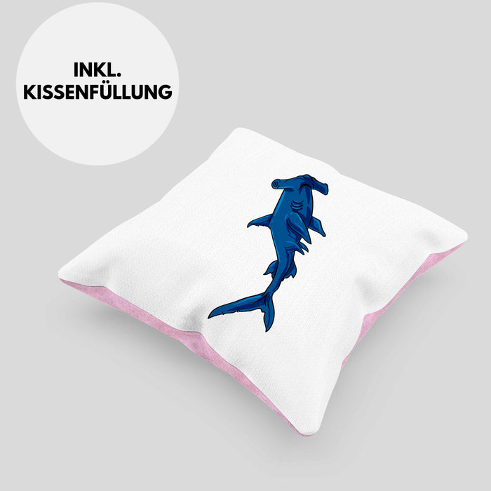 Kissen mit Füllung 40x40 mit Hammerhai und Haifisch Grafik Geschenk für Ozeanliebhaber (Grau) Rosa Trendation