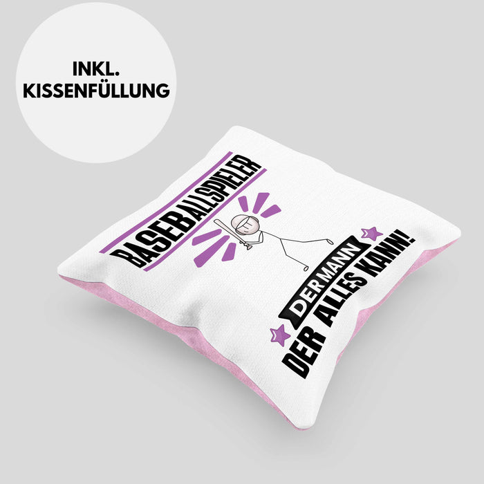 Baseballspieler Kissen mit Füllung 40x40 Geschenk für Baseballspieler Der Mann Der Alles Kann Geschenkidee zum Geburtstag (Grau) Rosa Trendation