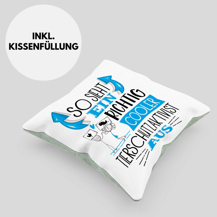 Tierschutzaktivist Kissen mit Füllung 40x40 So Sieht Ein Richtig Cooler Tierschutzaktivist Aus Geschenk Lustiger Spruch Geschenkidee (Grau) Grün Trendation