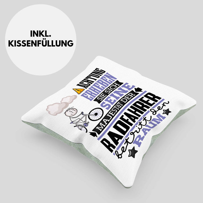 Radfahrer Geschenk Kissen mit Füllung 40x40 Lustiger Spruch Erheben Sie Sich Der Radfahrer Betritt den Raum (Grau) Grün Trendation