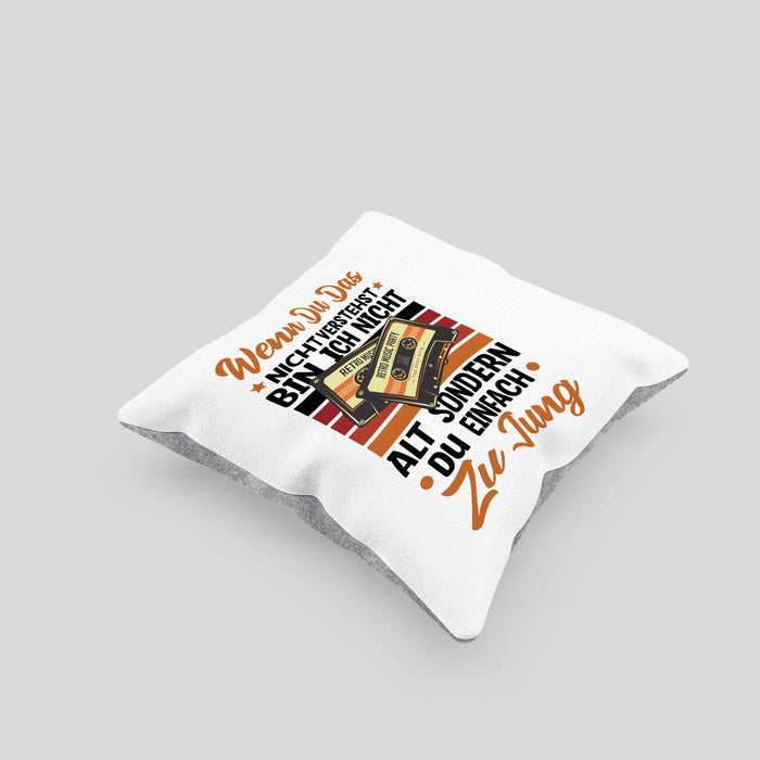 Nostalgie Kissen mit Füllung 40x40 Geschenk Kasetten Wenn Du Das Nicht Verstehst Bin Ich Nicht Zu Alt Sondern Du Zu Jung (Grau) Grau Trendation