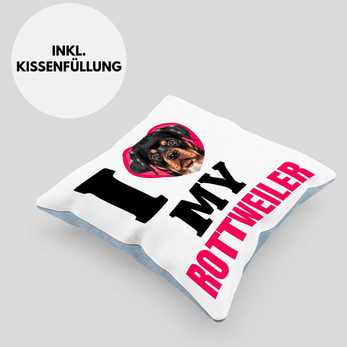Rottweiler Besitzerin Kissen mit Füllung 40x40 Geschenk Lustiger Spruch Geschenkidee I Love My Rottweiler (Grau) Blau Trendation