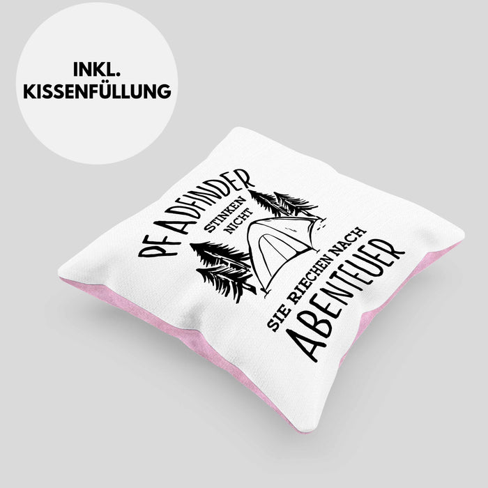 Pfadfinder Kissen mit Füllung 40x40 Geschenk Lustige Geschenkidee Für Pfadfinder Stinken Nicht Sie Riechen Nach Abenteuer (Grau) Rosa Trendation