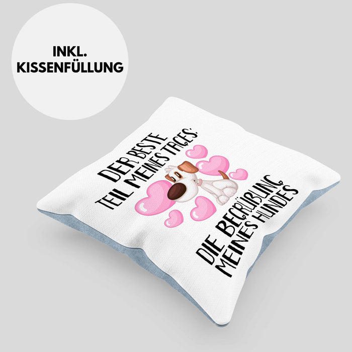 Hundebesitzer Kissen mit Füllung 40x40 Geschenk Bester Teil Des Tages Die Begrüßung Meines Hundes Geschenkidee Hunde Mama Frauchen Herrchen (Grau) Blau Trendation