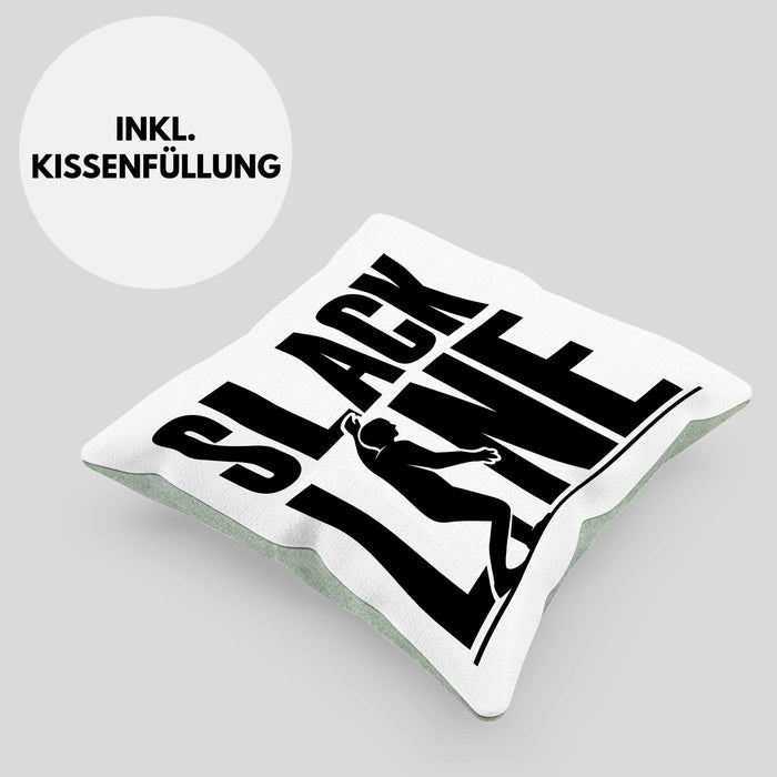 Lustige Kissen mit Füllung 40x40 für Slackliner Geschenk Slackline (Grau) Grün Trendation
