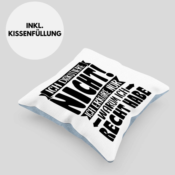 Lustige Kissen mit Füllung 40x40 Besserwisser Mit Spruch Ich Diskutiere Nicht Ich Erkläre Nur Warum Ich Recht Habe Sprüche Geschenkidee Kollege (Grau) Blau Trendation