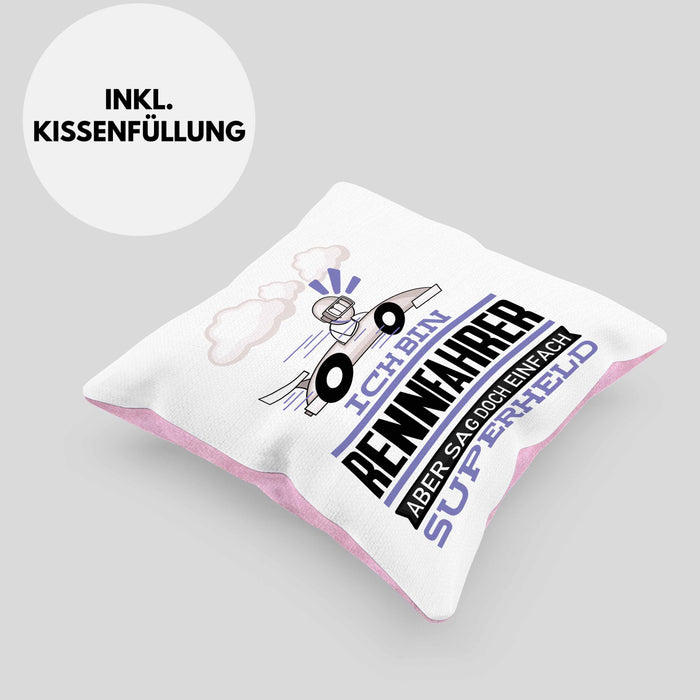 Rennfahrer Geschenk Kissen mit Füllung 40x40 Ich Bin Rennfahrer Aber Sag Doch Einfach Superheld Lustige Geschenkdiee für Rennfahrer (Grau) Rosa Trendation