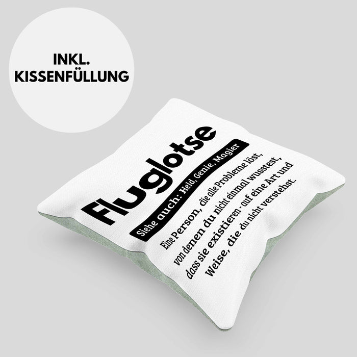 Fluglotse Kissen mit Füllung 40x40 Geschenk Spruch für Fluglotsen Geschenkidee (Grau) Grün Trendation