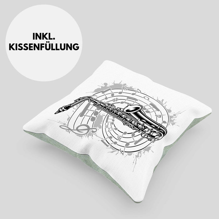 Saxophon Musik Noten Jazz Musikinstrument Saxophon-Spieler Kissen mit Füllung 40x40 (Grau) Grün Trendation