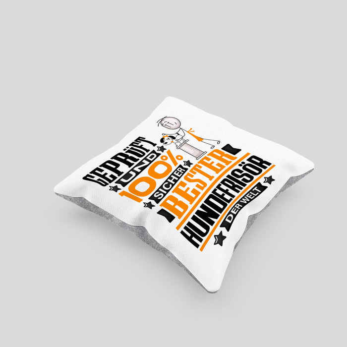 Hundefrisör Geschenk Lustiger Spruch für Hundefrisör Geschenkidee Bester Hundefrisör Der WeltKissen mit Füllung 40x40 (Grau) Grau Trendation